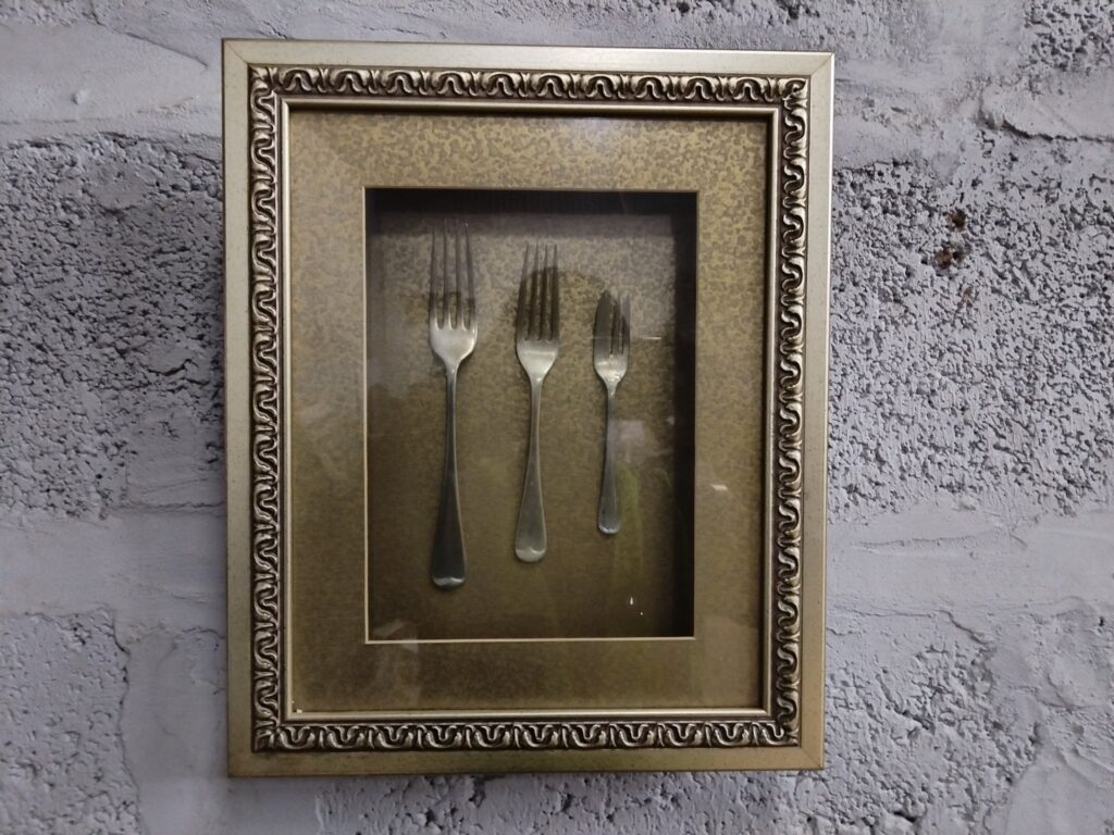 Framed Shadowbox Wall Art with Three Mounted Forks — Glass Front, 29 x 35 cm (H x W)
