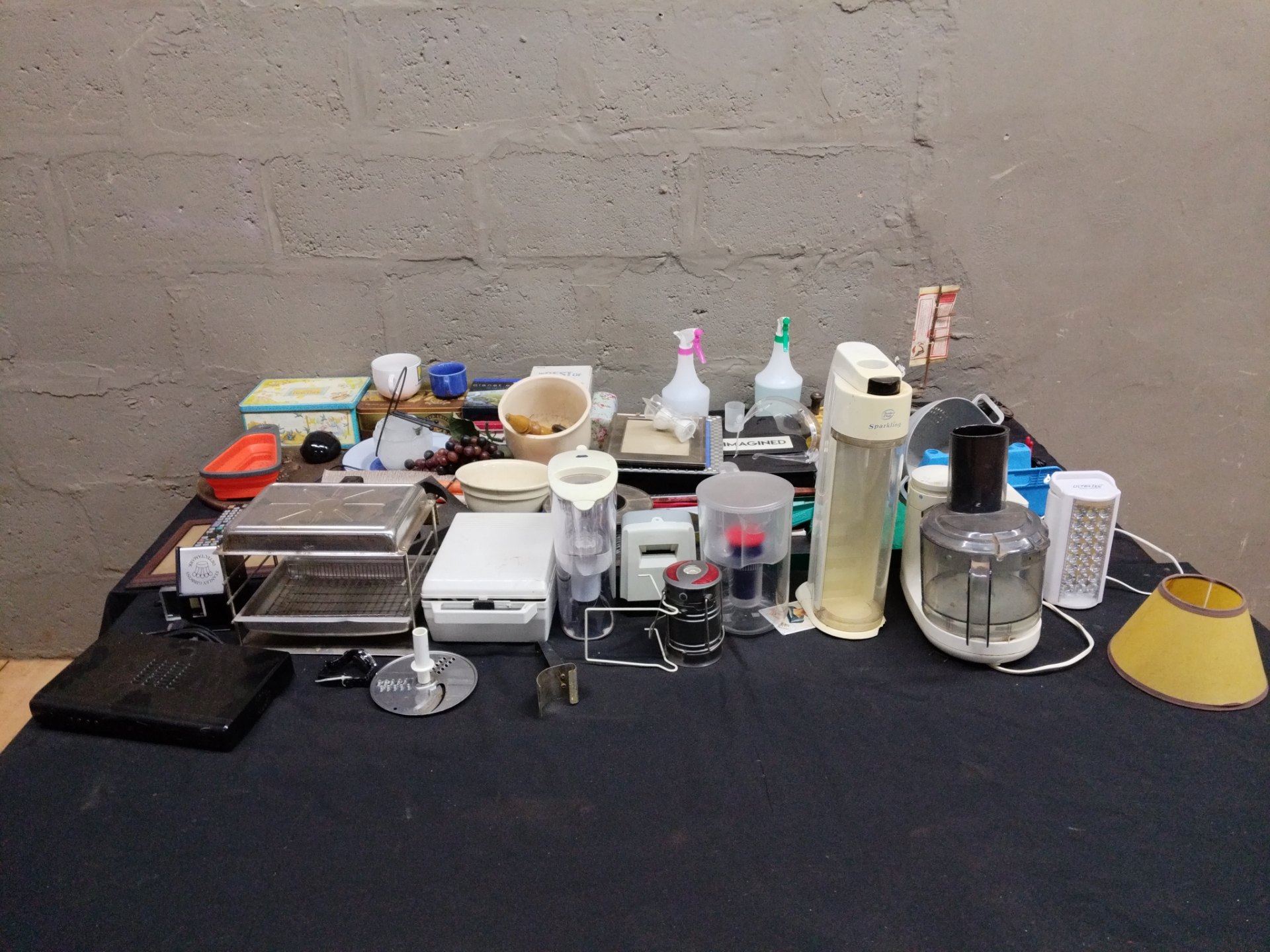 Mixed household lot — small kitchen appliances, tools, tins & accessories (Not working)