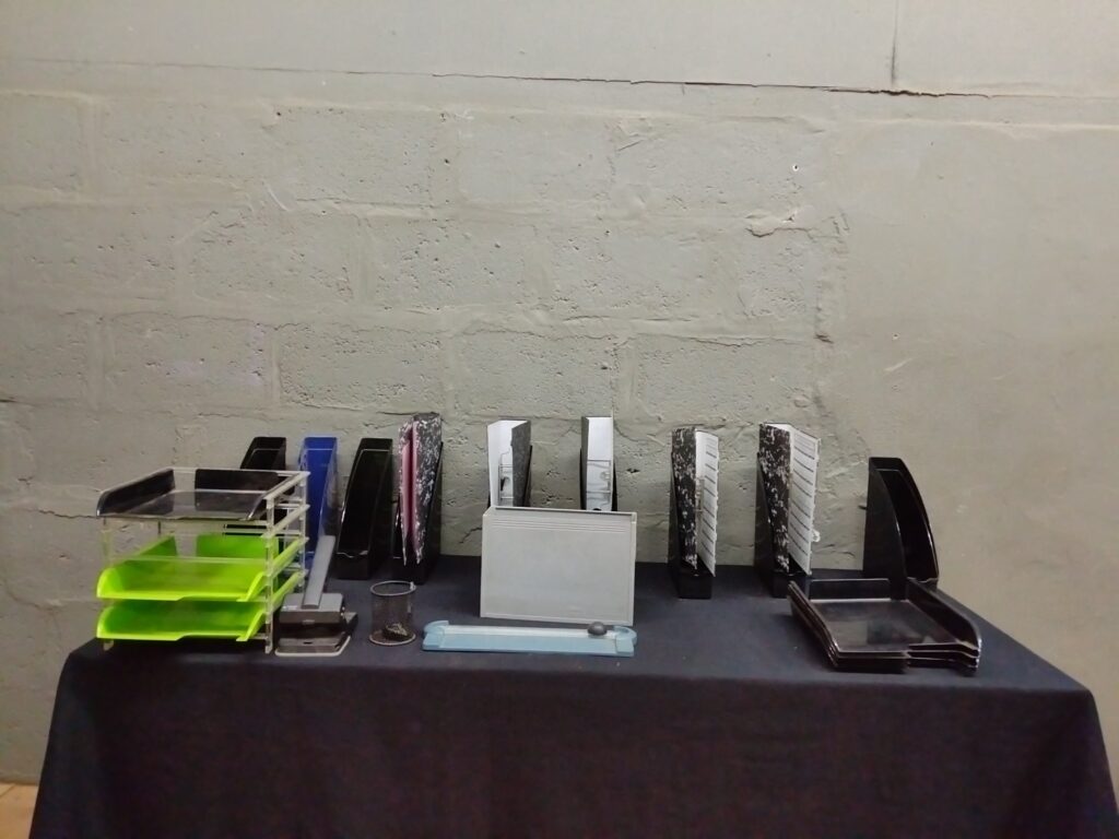 Lot of 15 Assorted Office Desk Organisers & Desktop Tools – trays, file holders, stapler, trimmer