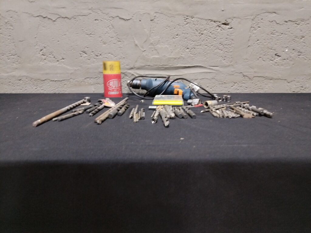 Ryobi PD-650 13mm Corded Impact Drill + Assorted Drill Bits & Sockets — approx. 55 pieces (Used, working with faults)