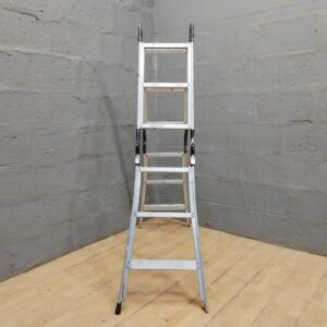 Aluminium multi-position combination ladder — 181 cm, working hinge locks, painter-used finish