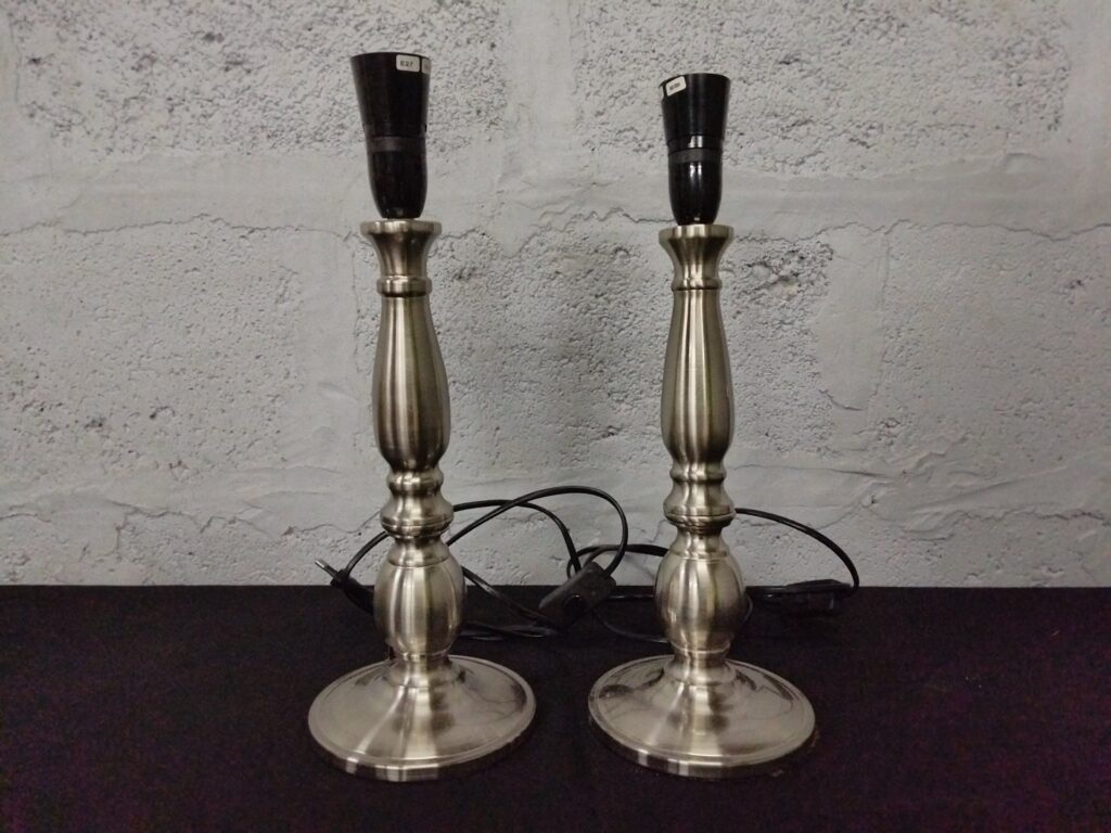 Pair of Brushed Metal Table Lamps — E27 Sockets (MAX 60W), Tested Working, 39 cm