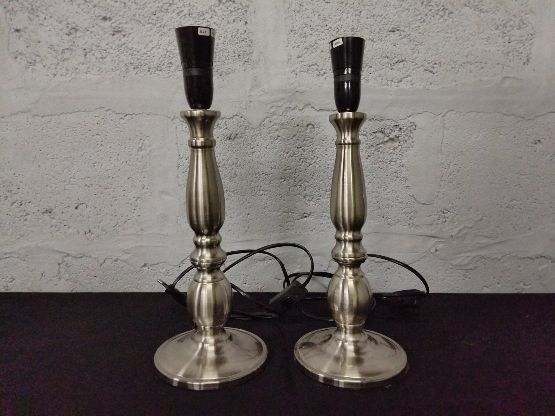 Pair of Brushed Metal Table Lamps — E27 Sockets (MAX 60W), Tested Working, 39 cm