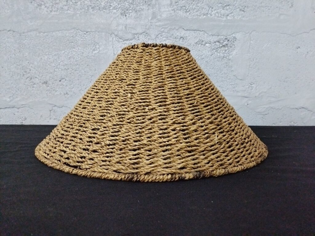 Conical woven natural‑fibre lampshade (hand‑woven style) with internal spider fitter – 28cm H x 39cm Ø