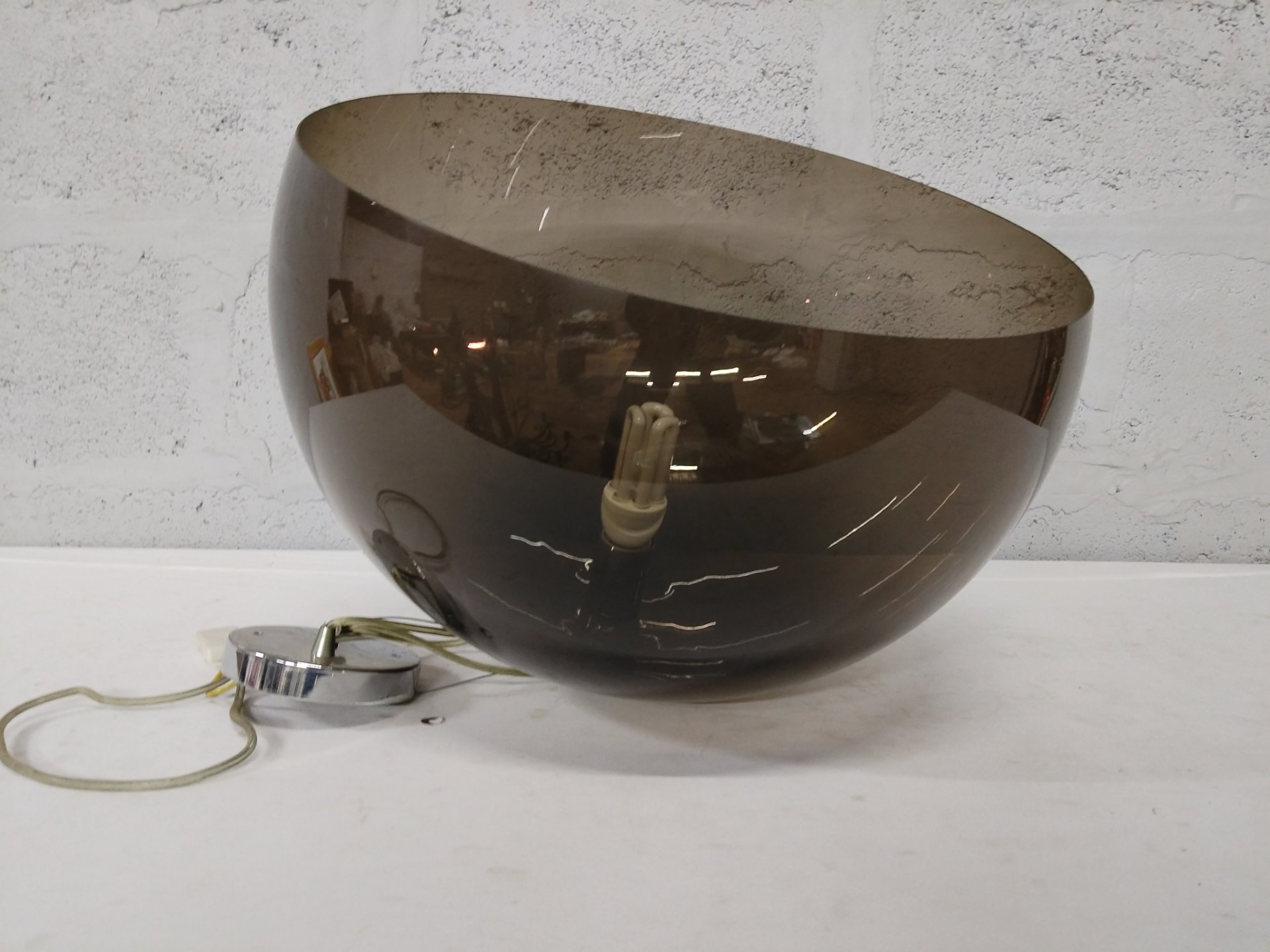 Smoked glass pendant ceiling light — 3A LIGHTING Model 18007165, E27, canopy & bulb