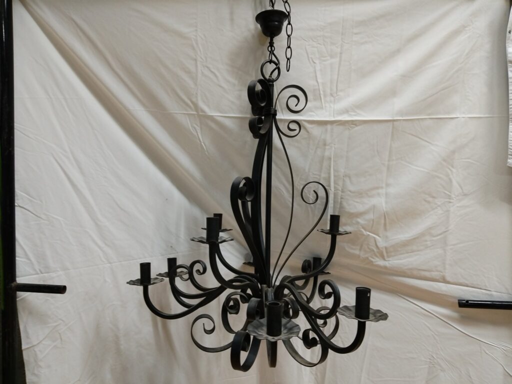 Large 9‑Light Wrought‑Iron Scroll Chandelier — Chain & Canopy Included (80 x 94 cm)