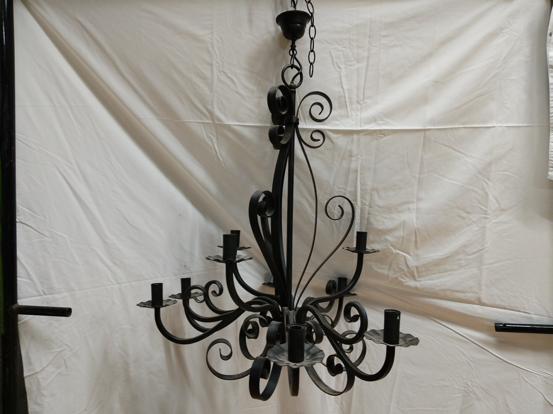 Large 9‑Light Wrought‑Iron Scroll Chandelier — Chain & Canopy Included (80 x 94 cm)