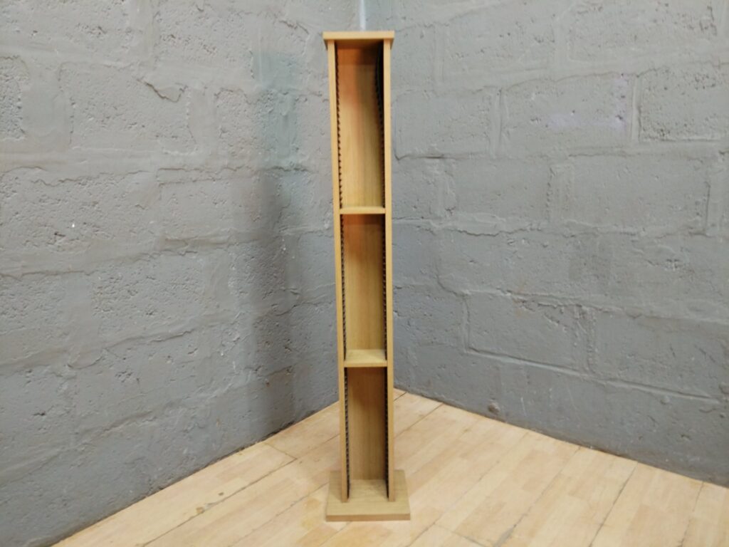 Tall slim freestanding wooden CD/DVD media rack — complete with internal slotted rails (139cm)