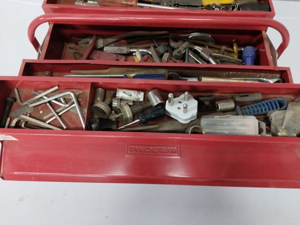 Red Mastercraft Cantilever Toolbox with Assorted Small Hand Tools & Hardware (approx. 150 pcs)