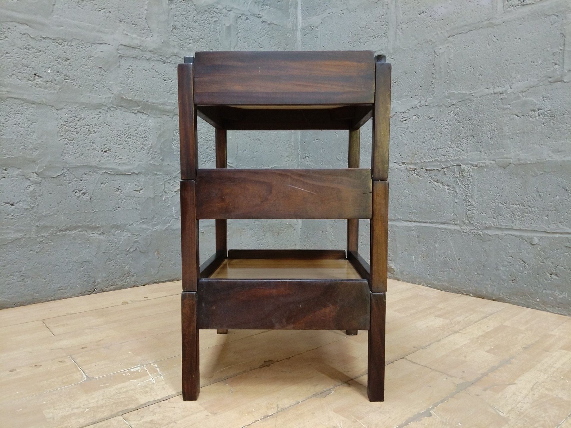Lot: Set of 3 Wooden Stacking Tray-Top Stands – Compact, Solid Frames