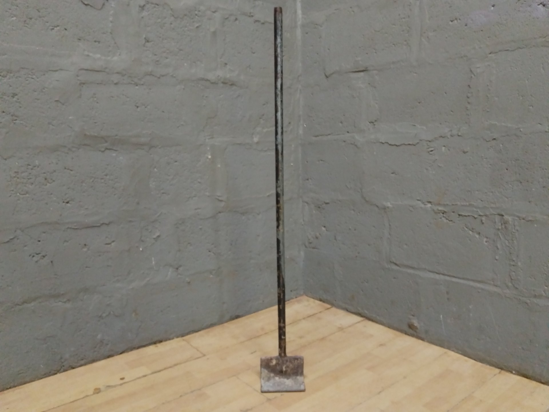 Long-handled Metal Hand Tamper / Block Tamper — 118 cm, heavy surface rust