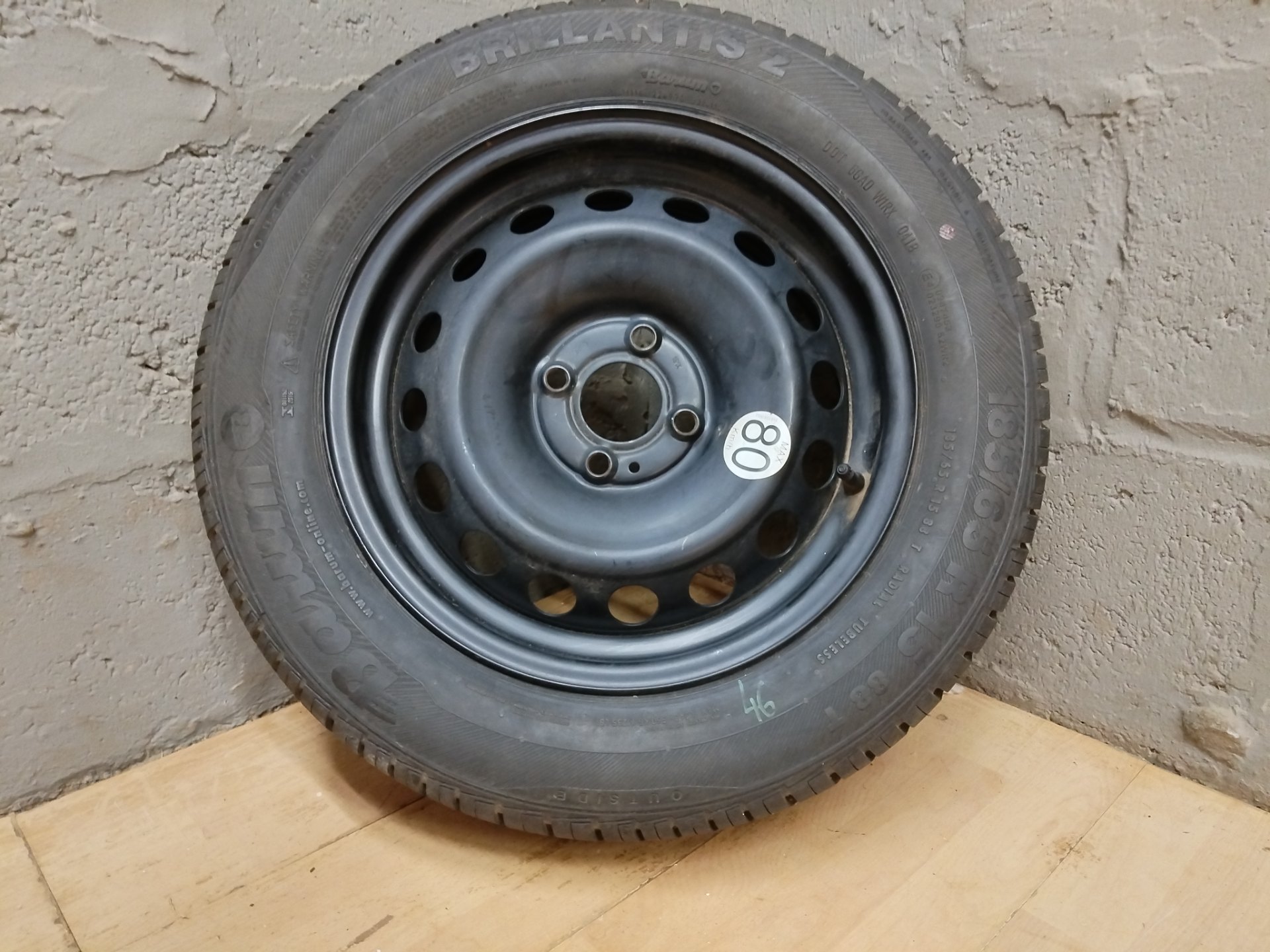 185/65R15 Brillantis 2 tyre mounted on 15″ steel rim — used, holds air