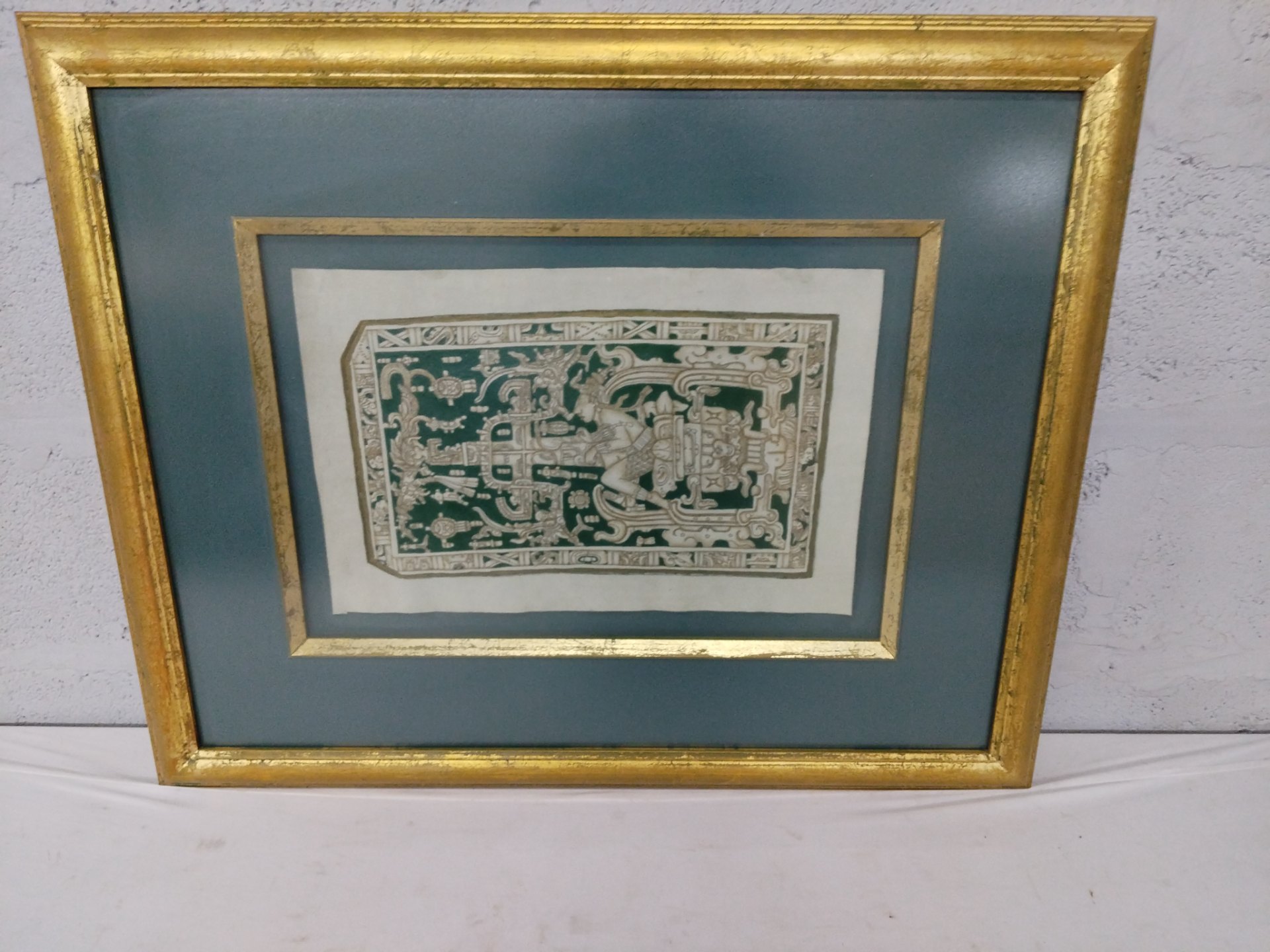 Framed decorative print with gilt moulded frame and double mat — 65 x 85 cm (overall)