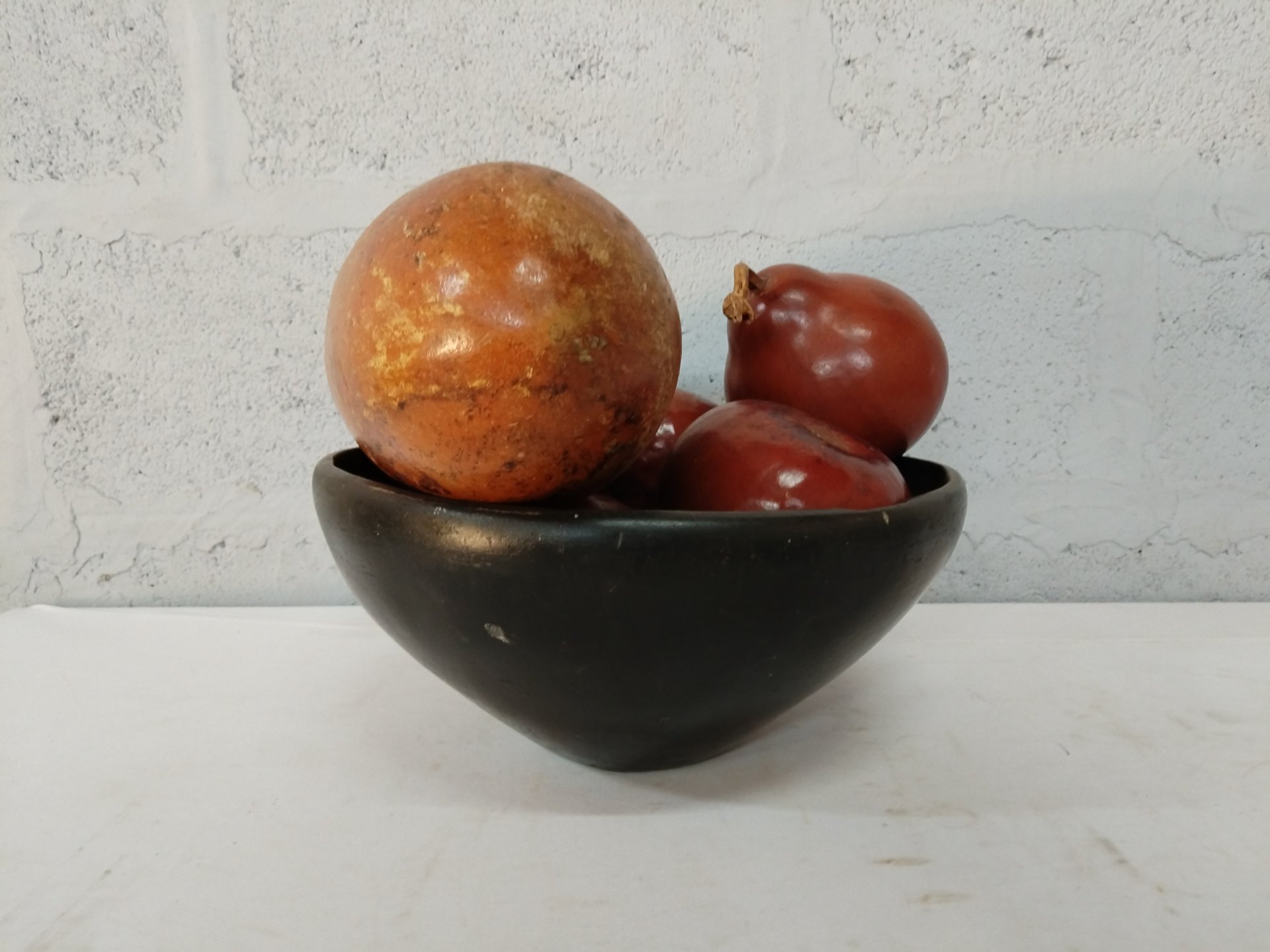 Decorative wooden bowl with dried decorative gourds — rustic home display (6 pieces)