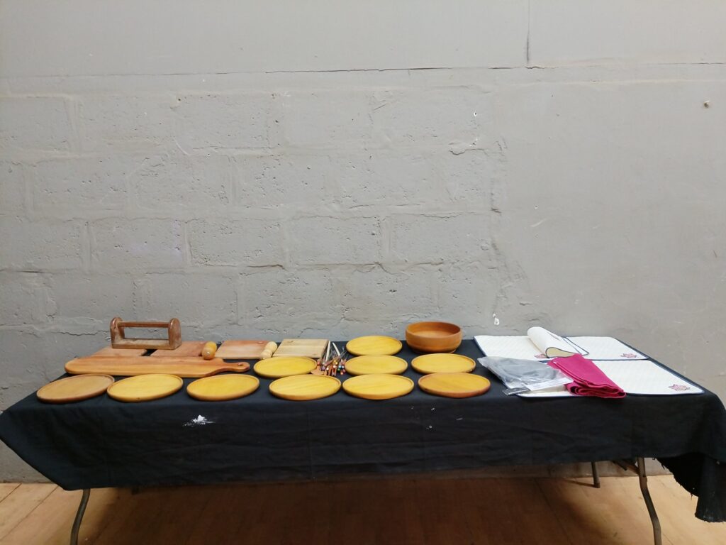 Lot of 26 Wooden Kitchenware & Textiles — Coasters, Cutting Boards, Skewers, Bowl, Placemats