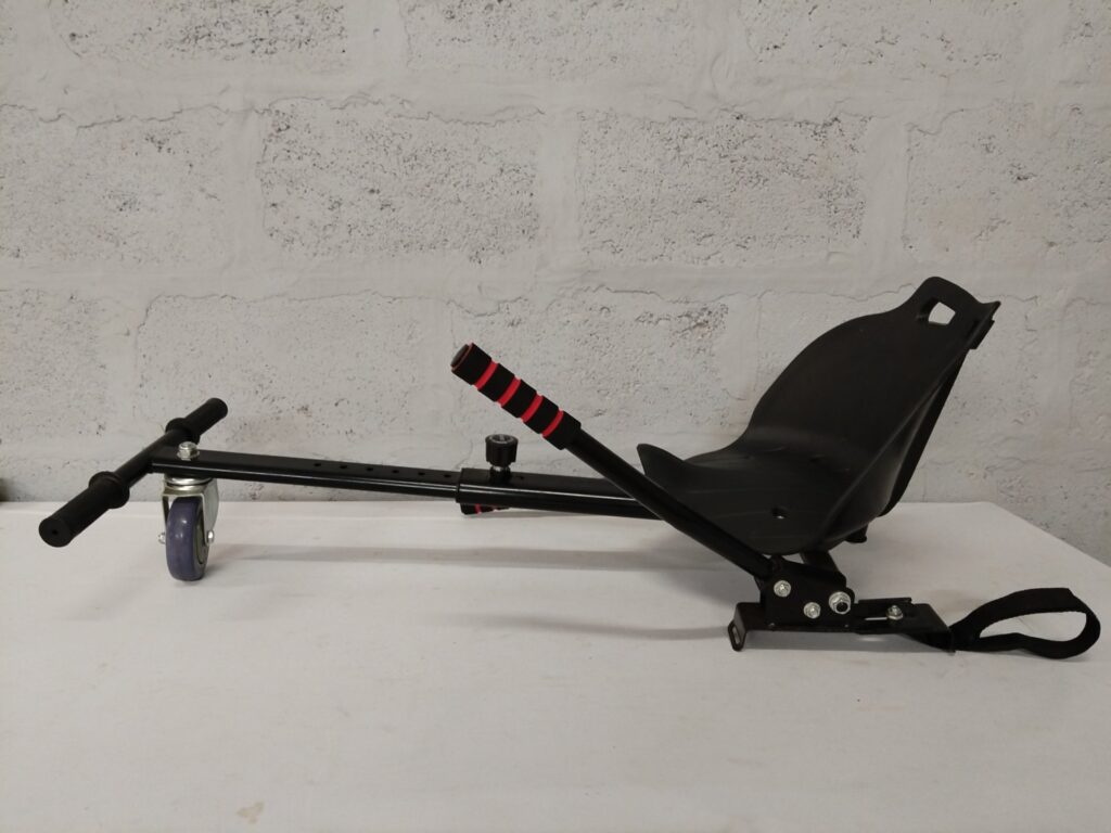 Hoverkart / hoverboard kart seat attachment — plastic seat, adjustable frame, front caster wheel