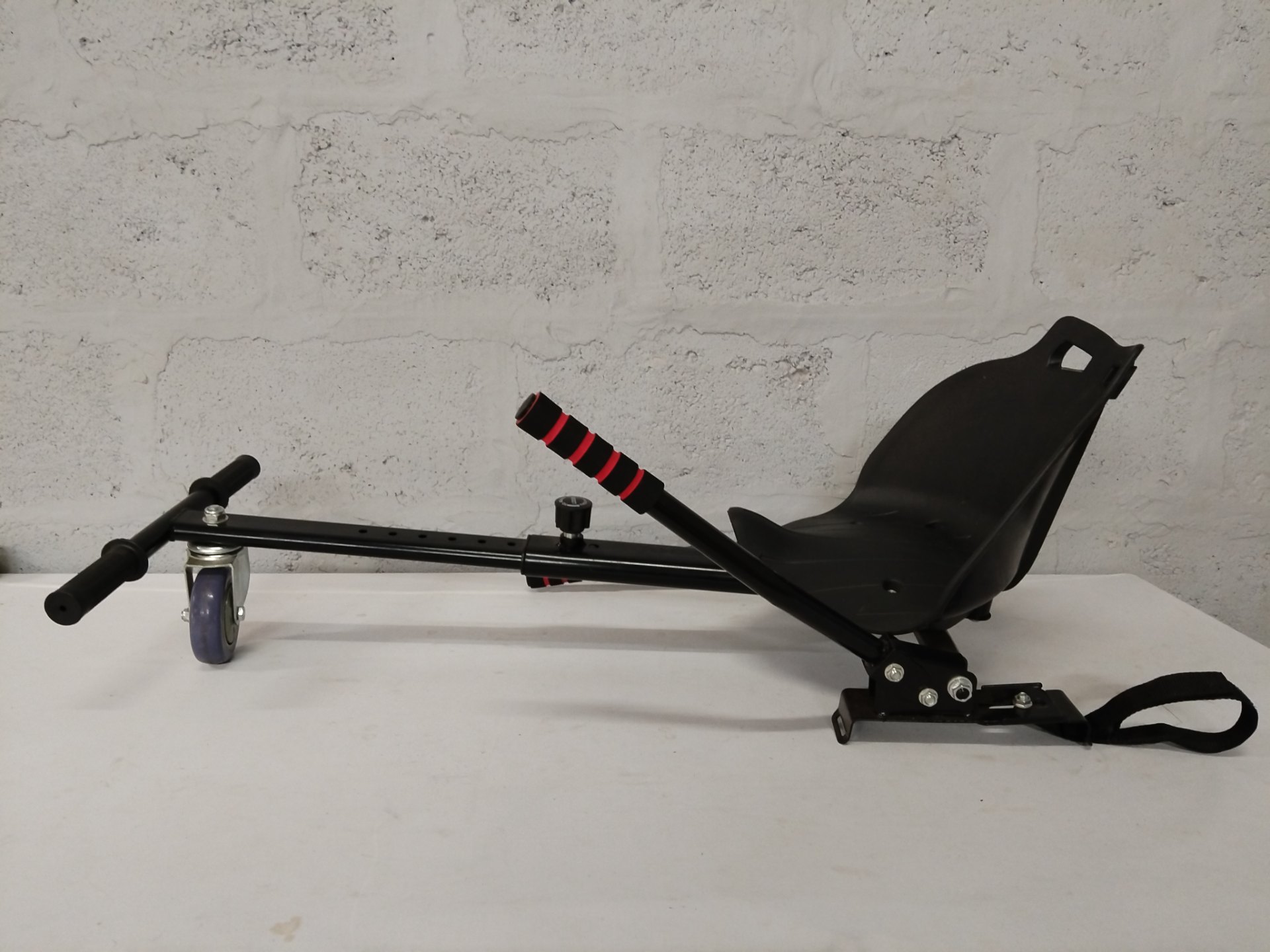 Hoverkart / hoverboard kart seat attachment — plastic seat, adjustable frame, front caster wheel