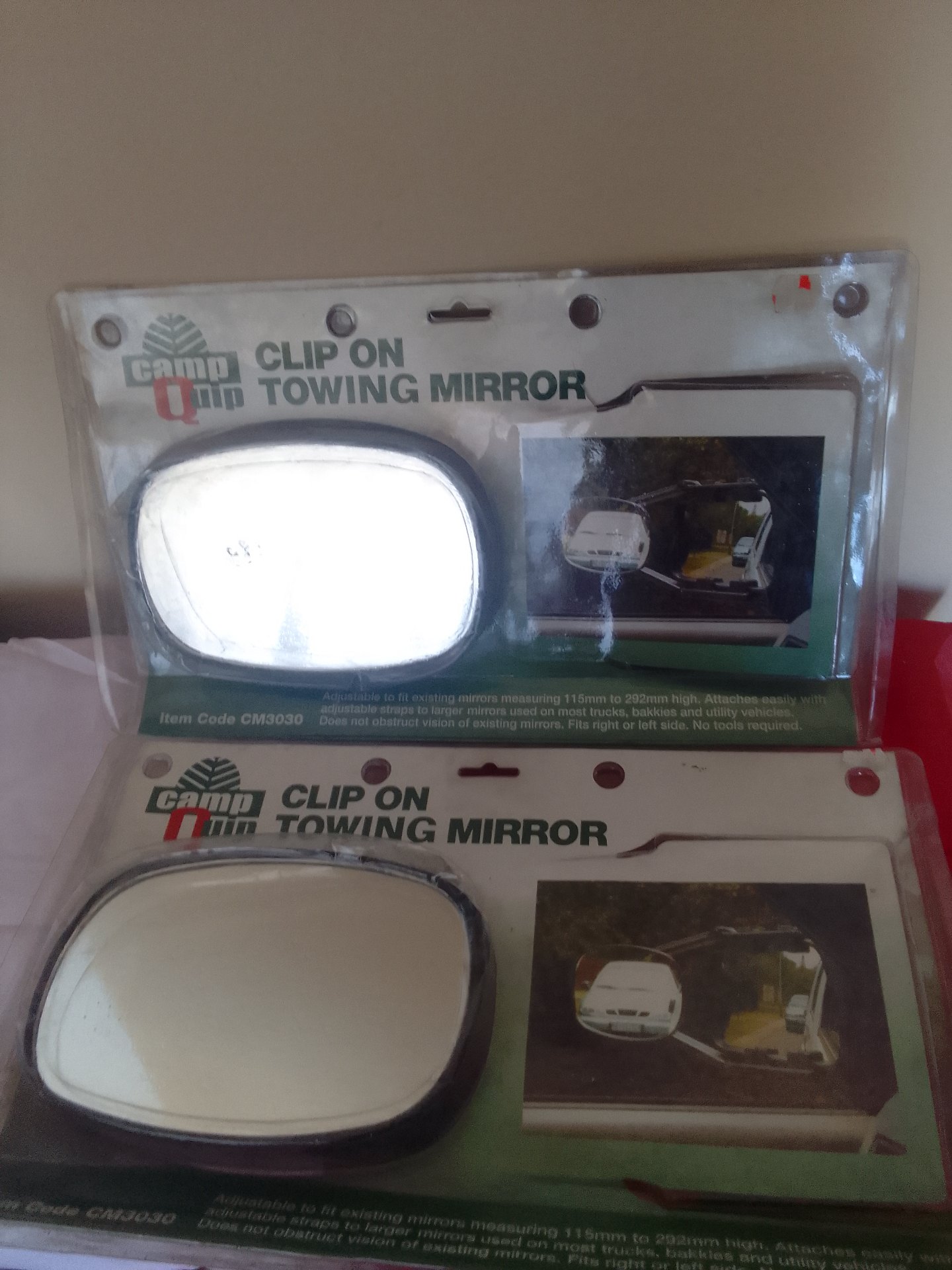 2 x Camp Q Clip On Towing Mirror (Item Code CM3030) – Packaged, Brand New (resealed blister)