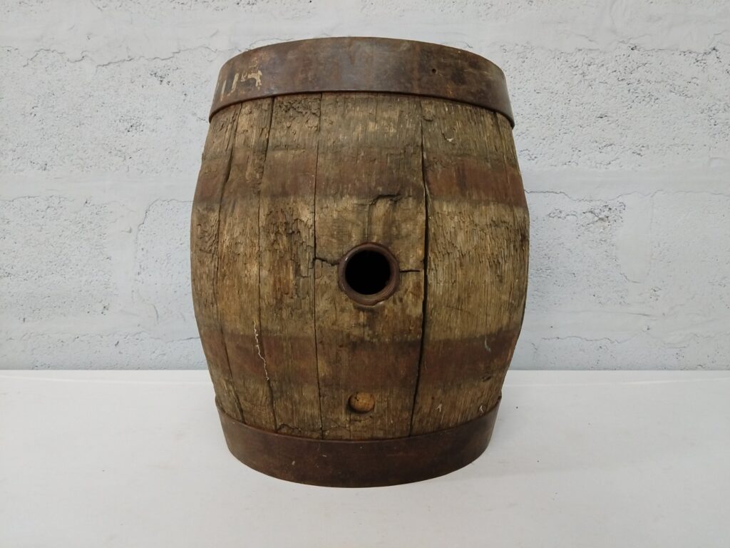 Small Vintage Wooden Cask / Barrel – Rusted Hoops, Threaded Ferrule, Decorative Only