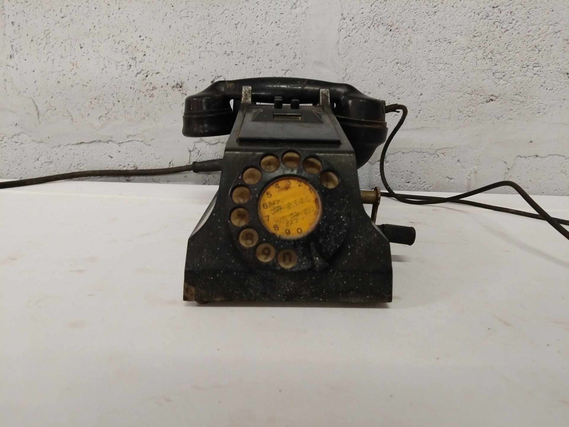 Vintage black rotary desk telephone — handset, rotary dial & bare-wire cord (Not working)