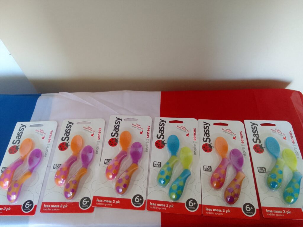 Lot of 6 x Sassy “Less Mess” 2‑Pack Toddler Spoons (12 spoons) – Sealed, BPA Free, 6+ months