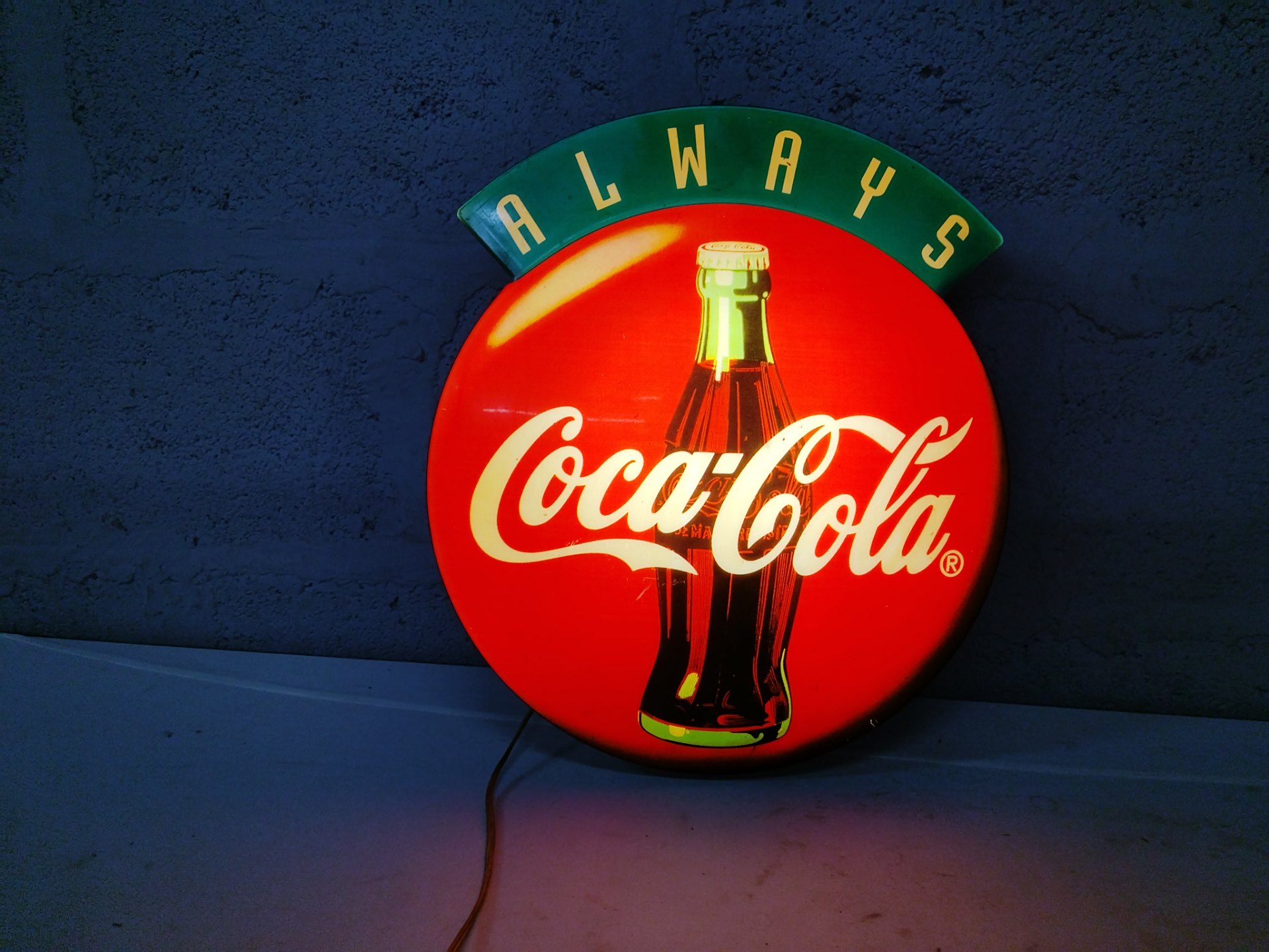 Coca‑Cola illuminated wall sign with green ‘ALWAYS’ topper – 46 cm – Tested working