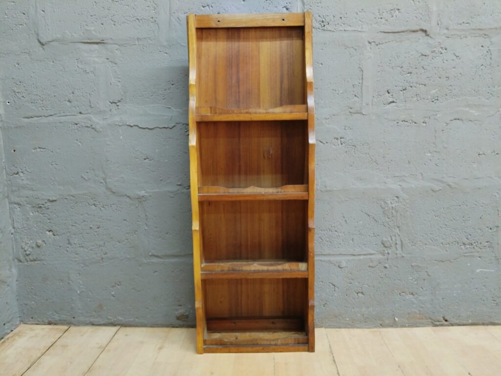 Wooden Wall Shelf — Narrow 4-Tier Unit (used, visible wear)