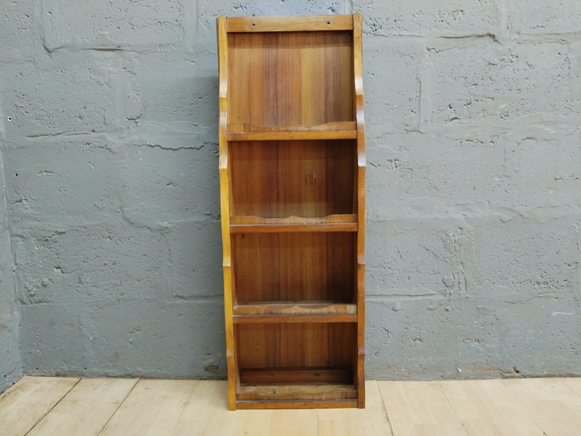 Wooden Wall Shelf — Narrow 4-Tier Unit (used, visible wear)