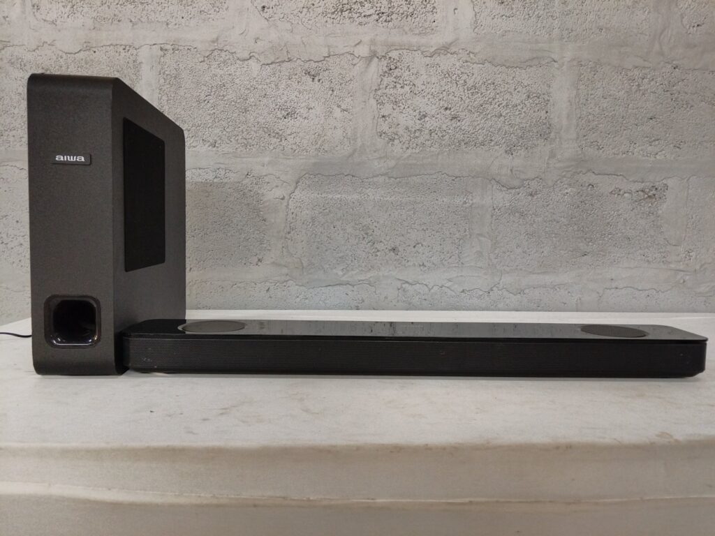 Aiwa ASB-125WL 2.1 Soundbar with Powered Subwoofer — remote & adapter, working