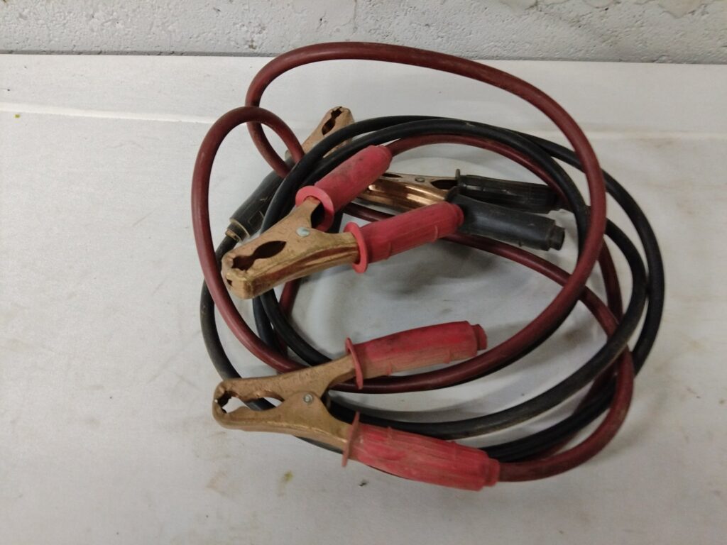 Used Jumper/Booster Cable Set — Red & Black, Insulated Clamps, Surface Corrosion