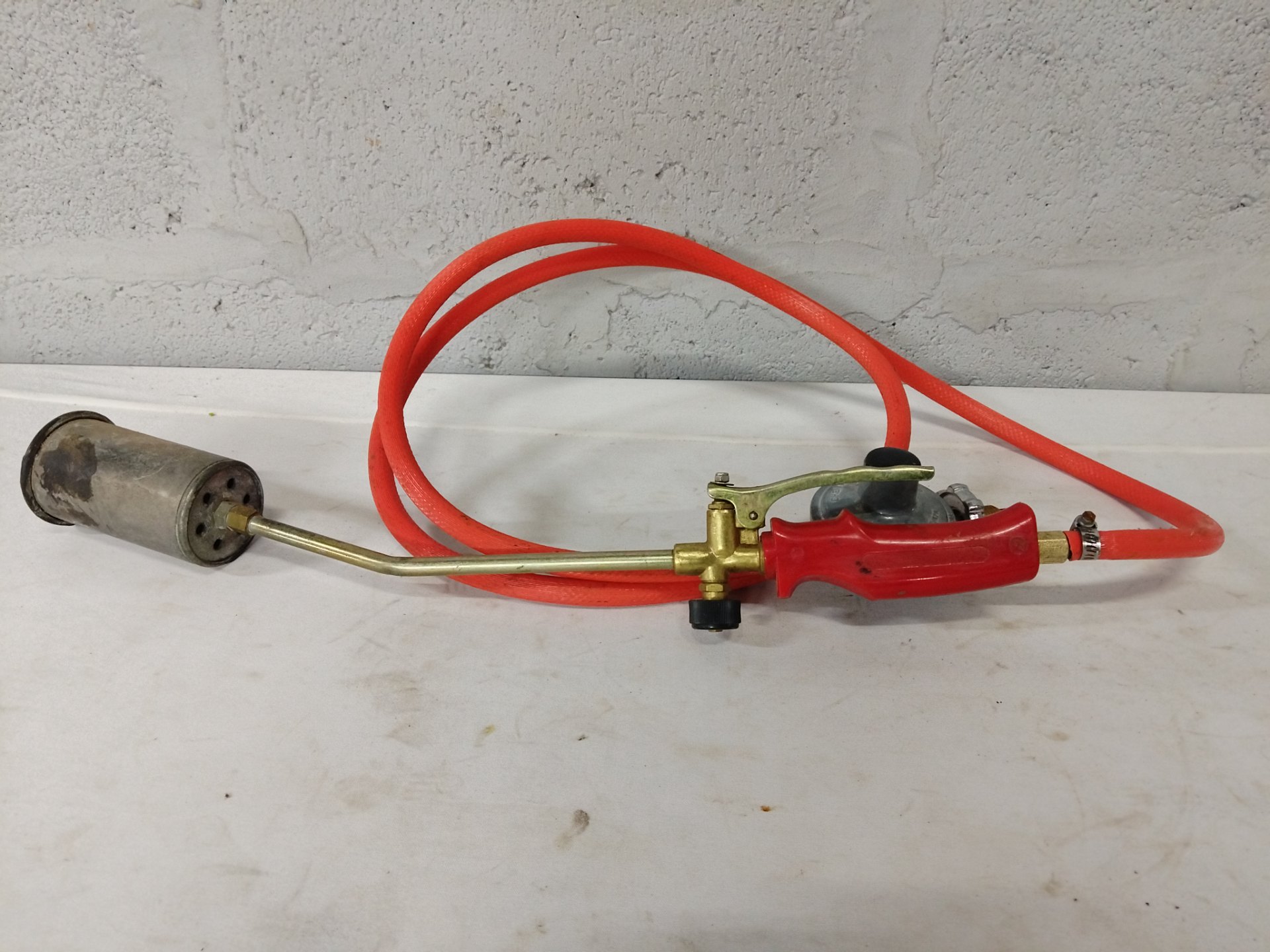 Propane torch / weed-burner with hose and screw-on regulator — used, working