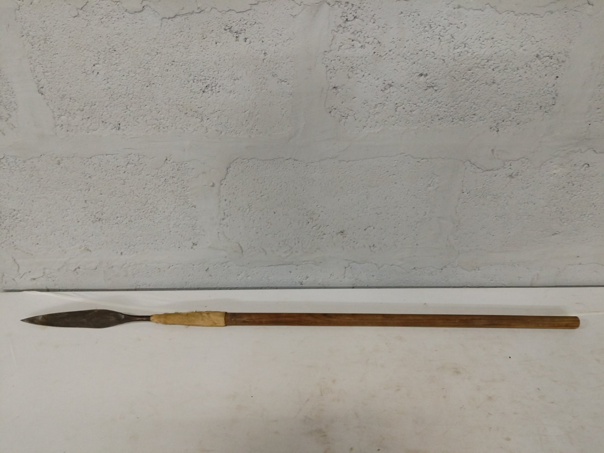 Traditional wooden‑shaft spear with fur wrap — 112 cm overall