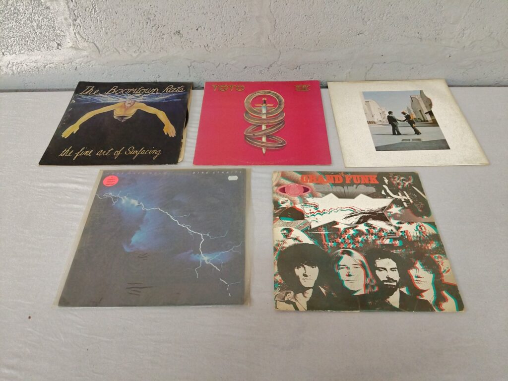 Lot of 5 Jacketed Vinyl LPs — Pink Floyd, Toto, Dire Straits, Boomtown Rats, Grand Funk (tested playable)