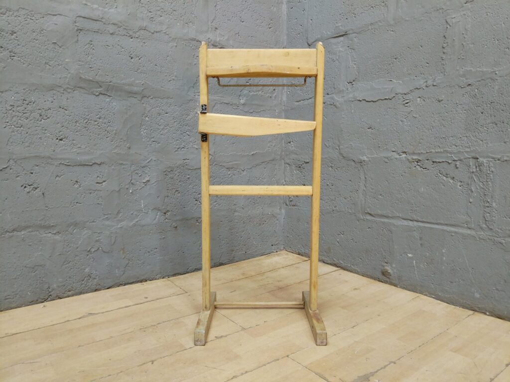 Solid-wood clothes valet / towel stand — worn repair project (approx. 86cm H)