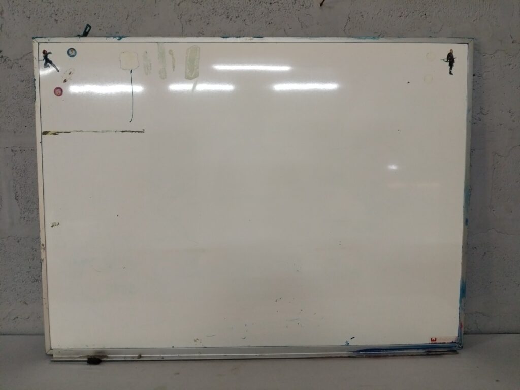 Used Wall‑Mount Dry‑Erase Whiteboard 120 x 88 cm — Tray & Brackets, Visible Wear