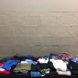 Lot of 30 Assorted Used Adult Clothing – mixed casual tops, hoodies, shirts & bottoms (REALman M visible)
