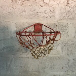 Metal Wall‑Mounted Basketball Hoop with Rope Net — Approx. 48 cm (Used, Rusted, Untested)