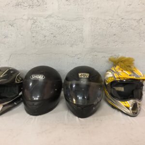 Lot of 4 Used Motorcycle Helmets — ARC, SHOEI, AGV, CYBER (Mixed, Medium)