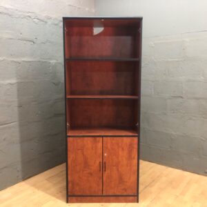 Tall laminate/veneered shelving unit with lower cupboard – adjustable shelves, lock barrel (no key) – 200 x 44 x 80 cm