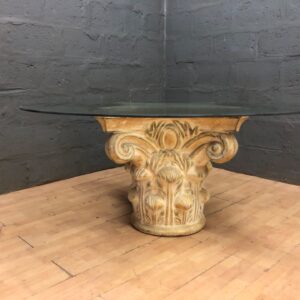 Large 170 cm Round Tempered Glass Top Table on Decorative Carved Pedestal Base