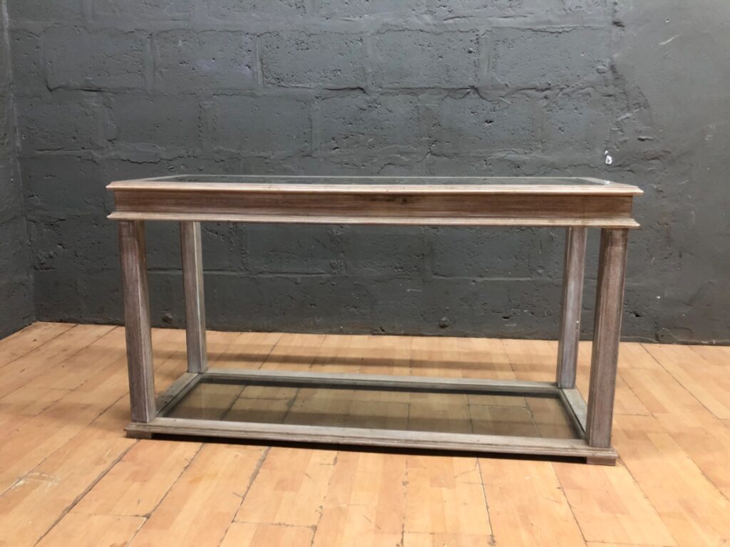 Two-tier Wood-frame Console / Display Table with Inset Tempered Glass Top & Lower Shelf