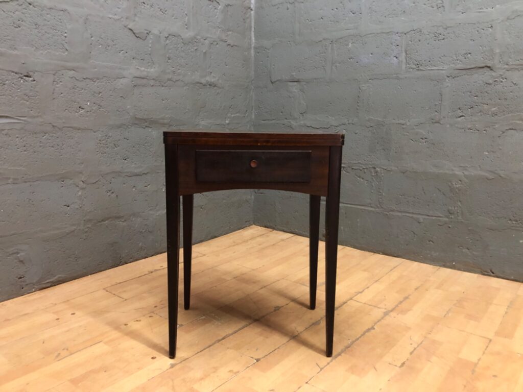 Small wooden sewing / side table with left drop-leaf and single drawer