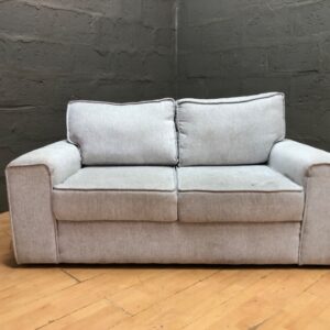 Light-grey 2‑seater fabric sofa / loveseat — used, visible stains — 173 x 87 x 70 cm
