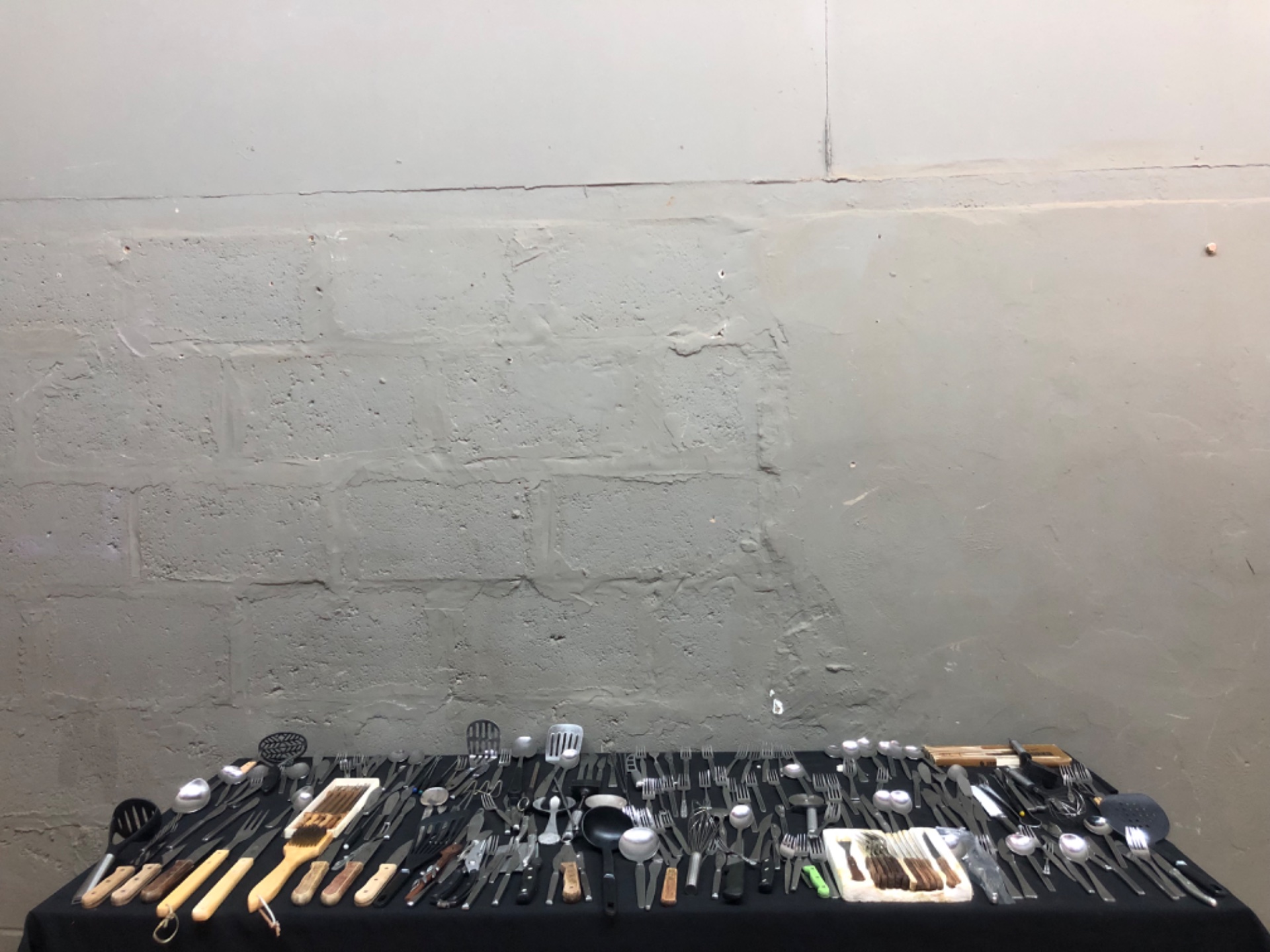 Mixed lot of stainless-steel cutlery & kitchen utensils — approx. 130 pieces with boxed 6-piece fondue forks