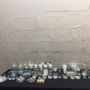 Mixed lot of 49 glassware & jars — assorted bowls, drinking glasses and mason jars