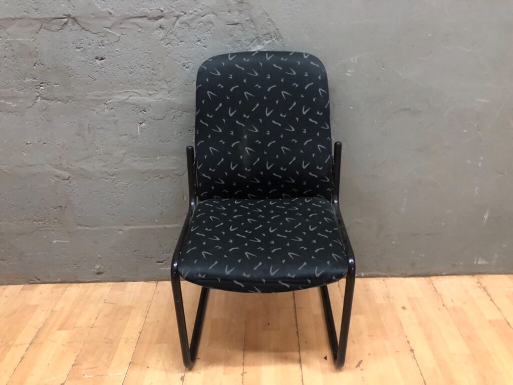 Cantilever visitor/office chair – black patterned upholstery, cantilever metal frame, used