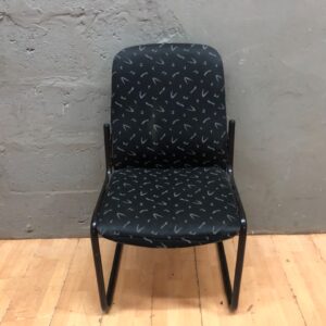 Cantilever visitor/office chair – black patterned upholstery, cantilever metal frame, used