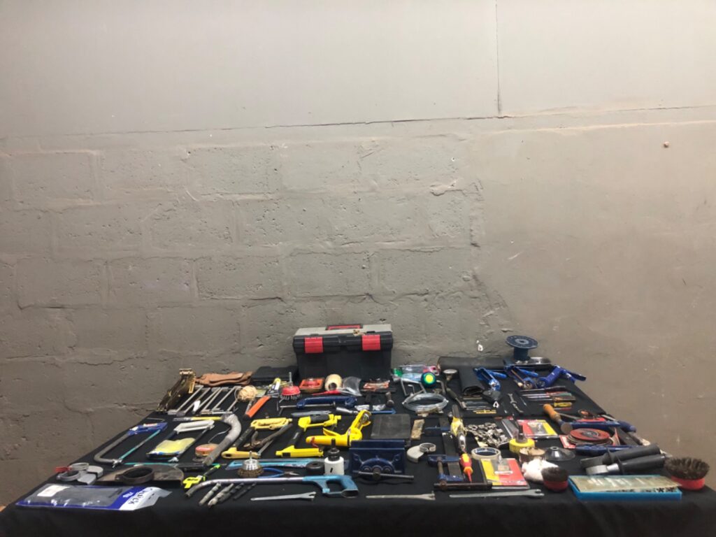 Mixed Lot of Hand & Workshop Tools — Clamps, Saws, Bits, Consumables + Toolbox (Used)
