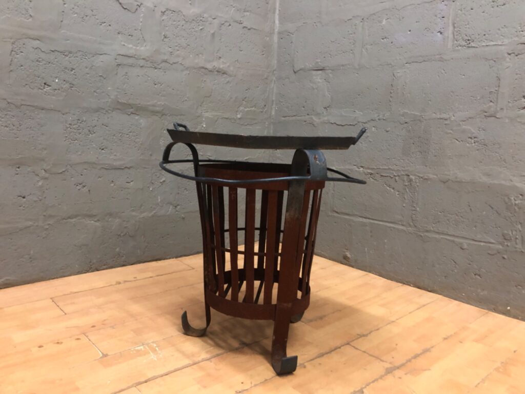 Wrought-iron brazier / fire basket with removable hexagonal tray — H 75 cm × W 66 cm