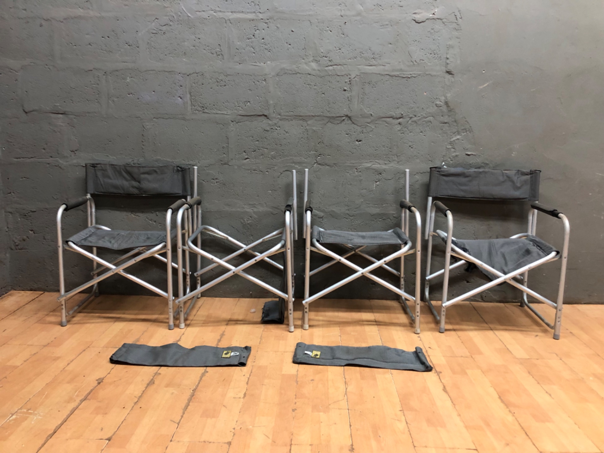 Lot: 4 Folding Director-Style Camping Chairs — Aluminium Frames, 2 Seat Slings Detached
